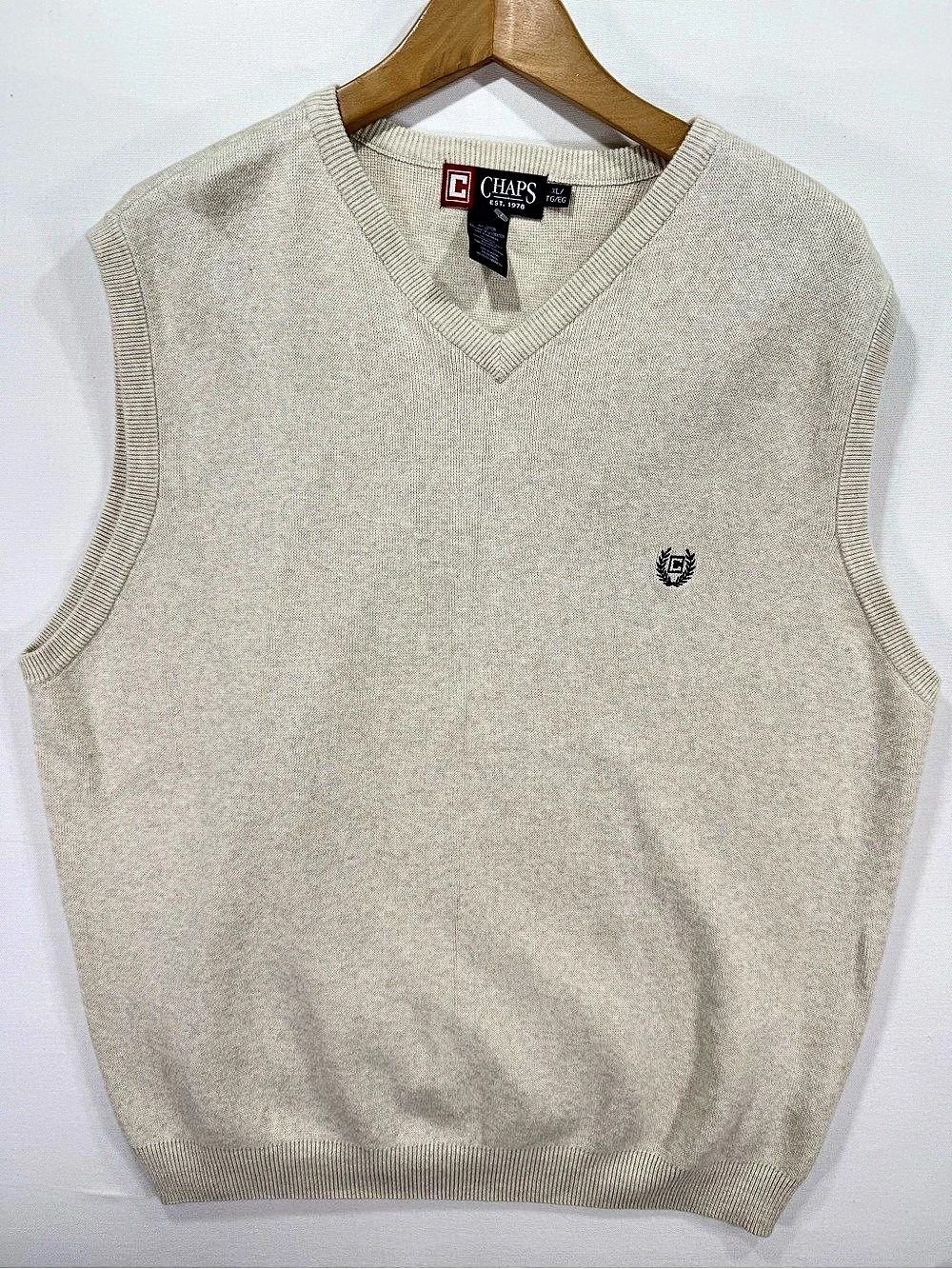 Chaps Men's Cotton V-Neck Sweater Vest Cream XL